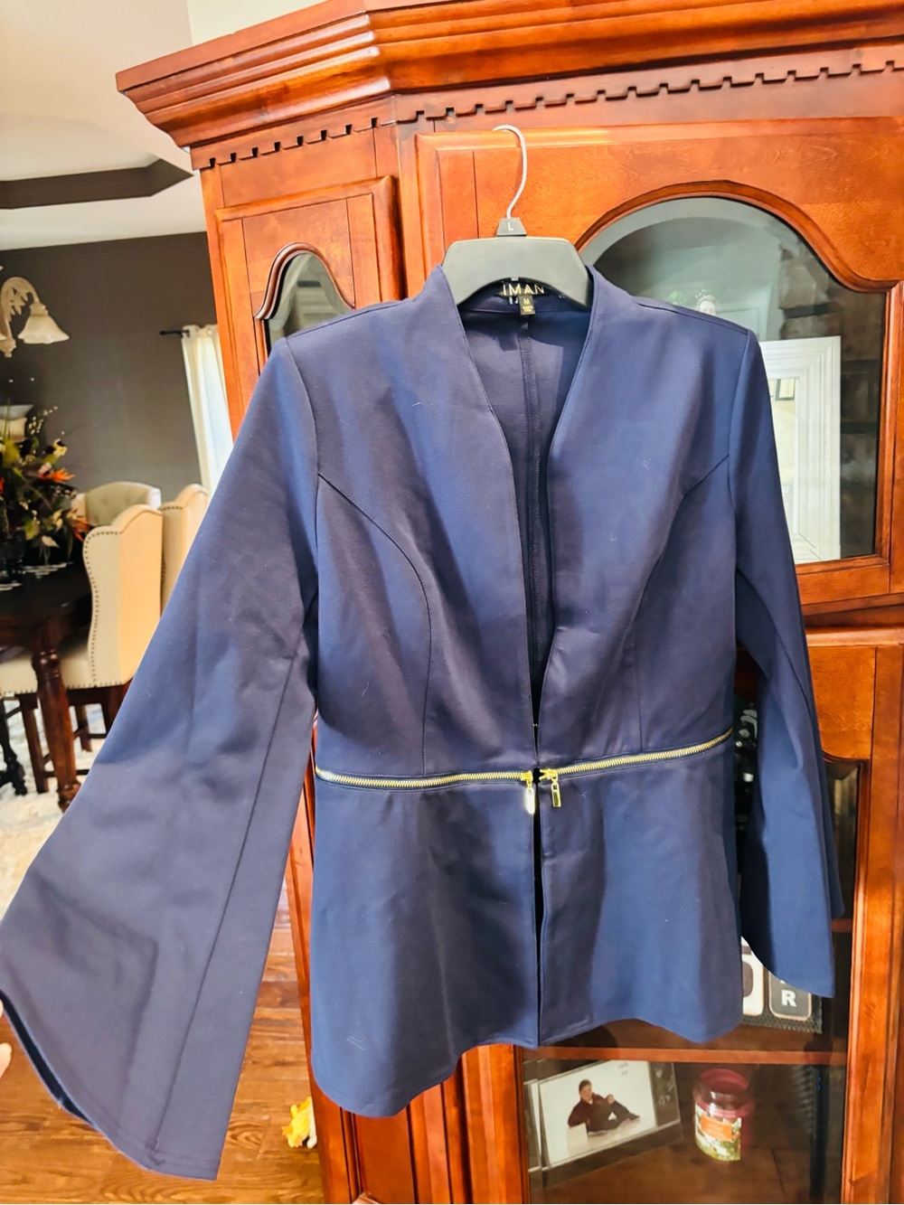 Navy Blue Peplum Blazer with Gold Zipper
